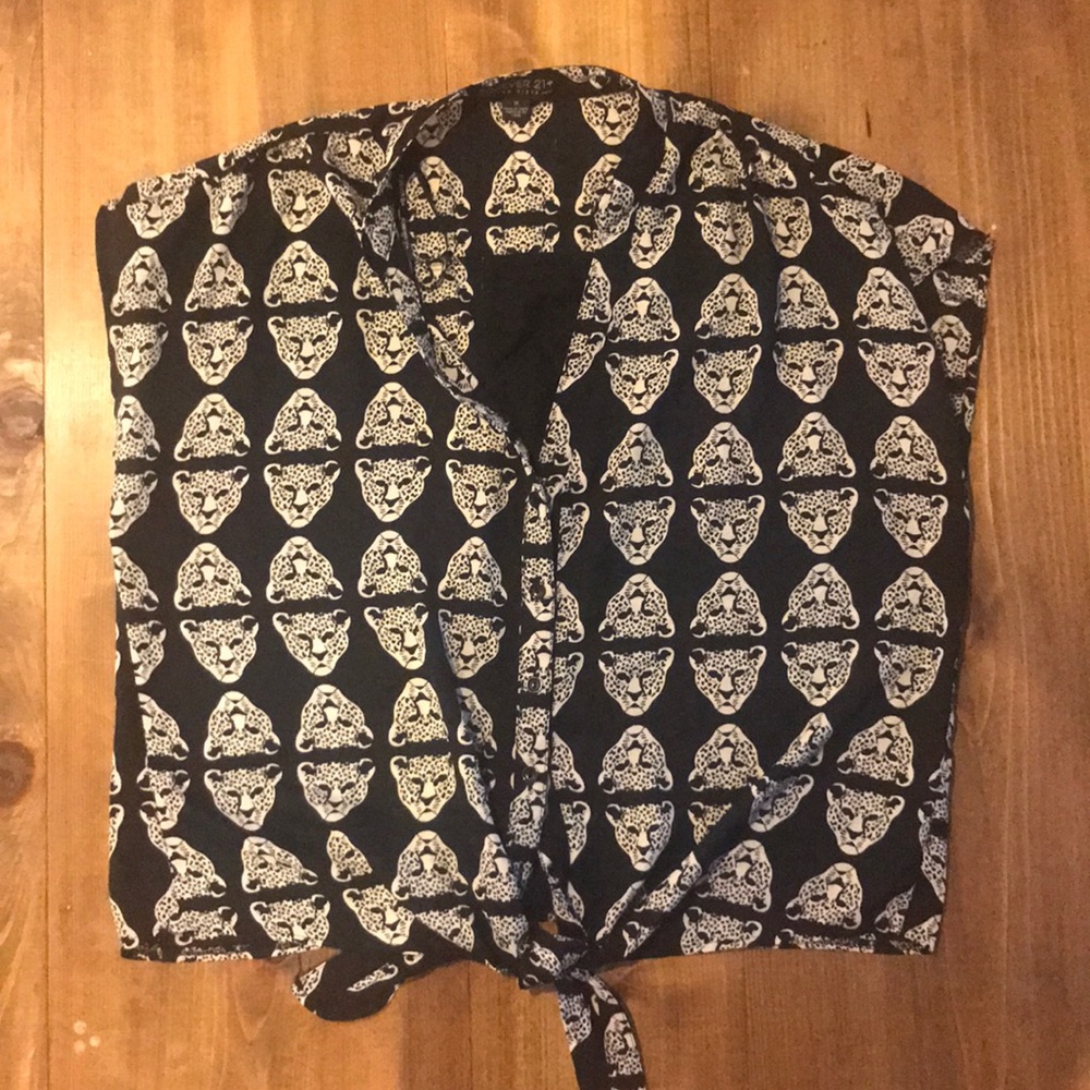 Forever 21 Printed Tie-Front Button Down